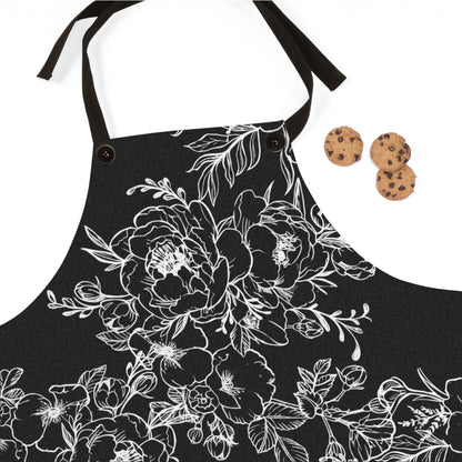 Peonies Tattoo Artwork - Black Apron - White Peonies