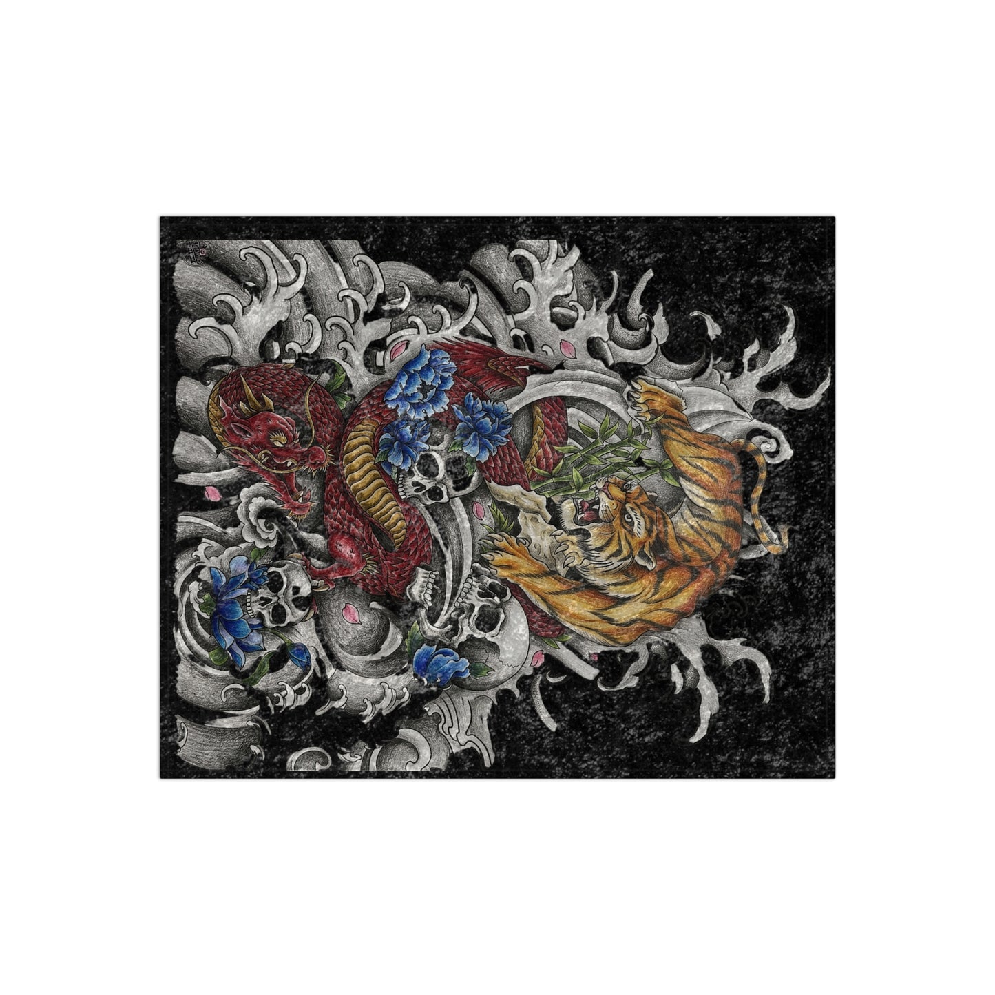 Tiger, Dragon & Skulls - Crushed Velvet Blanket