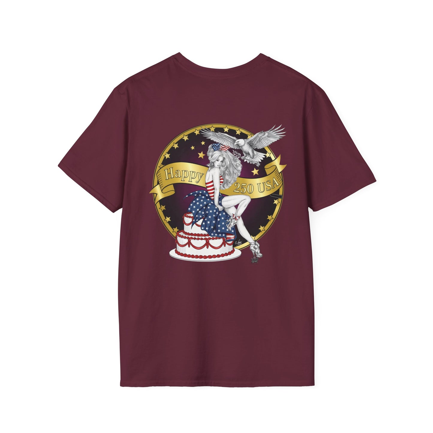 Eagle Tattoo T-Shirt with Flag & Lady Liberty – Happy 250th Birthday USA