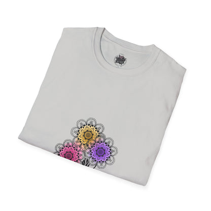 Skull Flower Mandala Trio - Grey T-Shirt — Sugar Skull Back Medallion