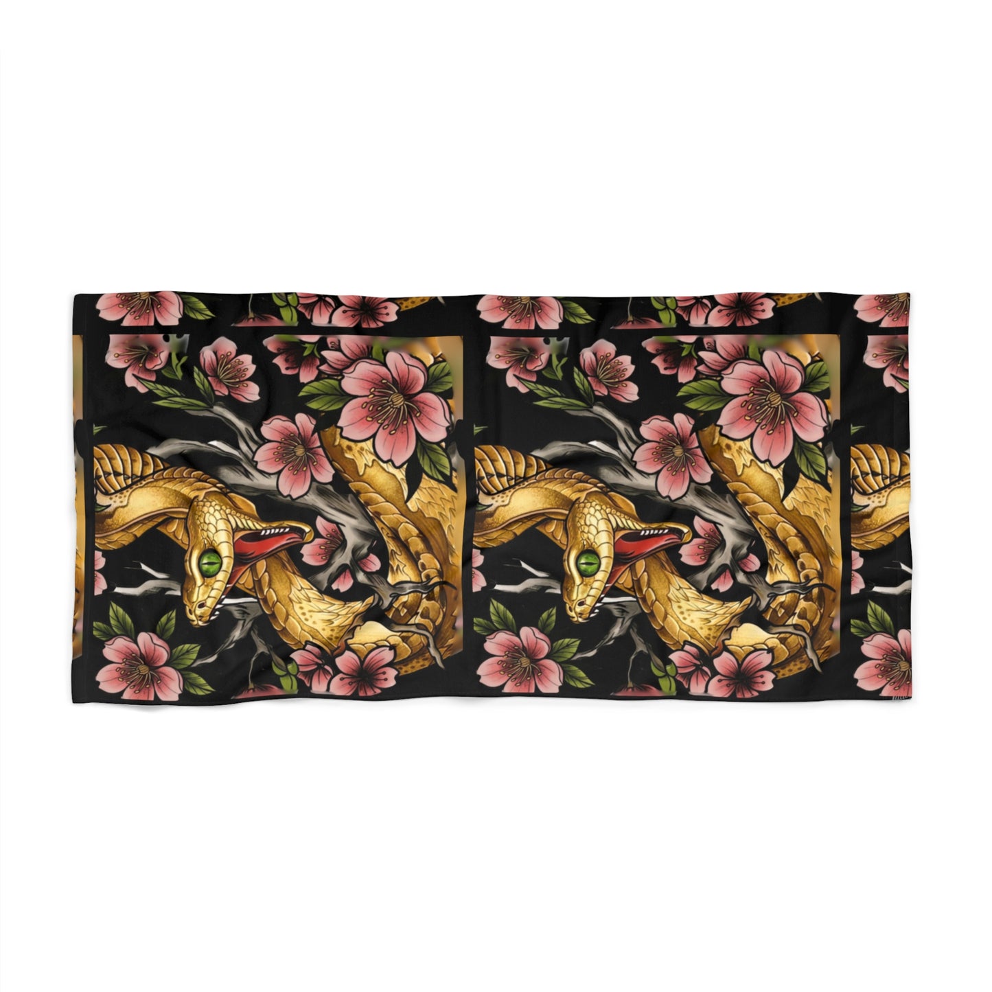 Snake & Red Bloom Dark Floral Beach Towel -- Lunar New Year