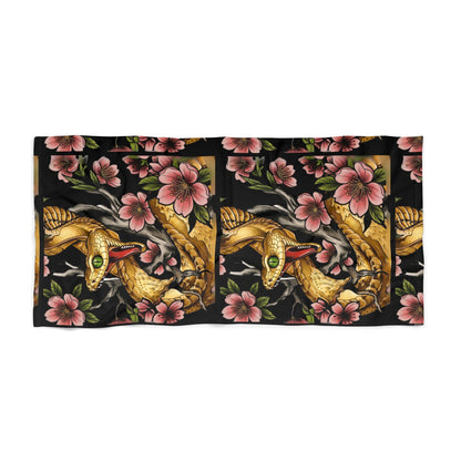 Snake & Red Bloom Dark Floral Beach Towel -- Lunar New Year