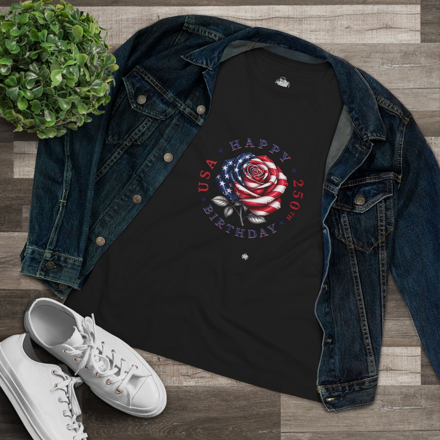 Happy 250th Birthday America - Birthday Rose - Women’s Plain Jersey T-Shirt