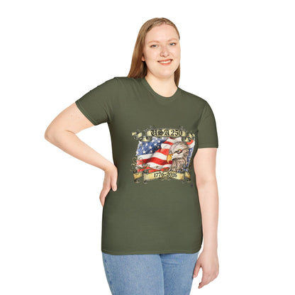 Eagle Tattoo T-Shirt with Flag & Lady Liberty – Happy 250th Birthday USA