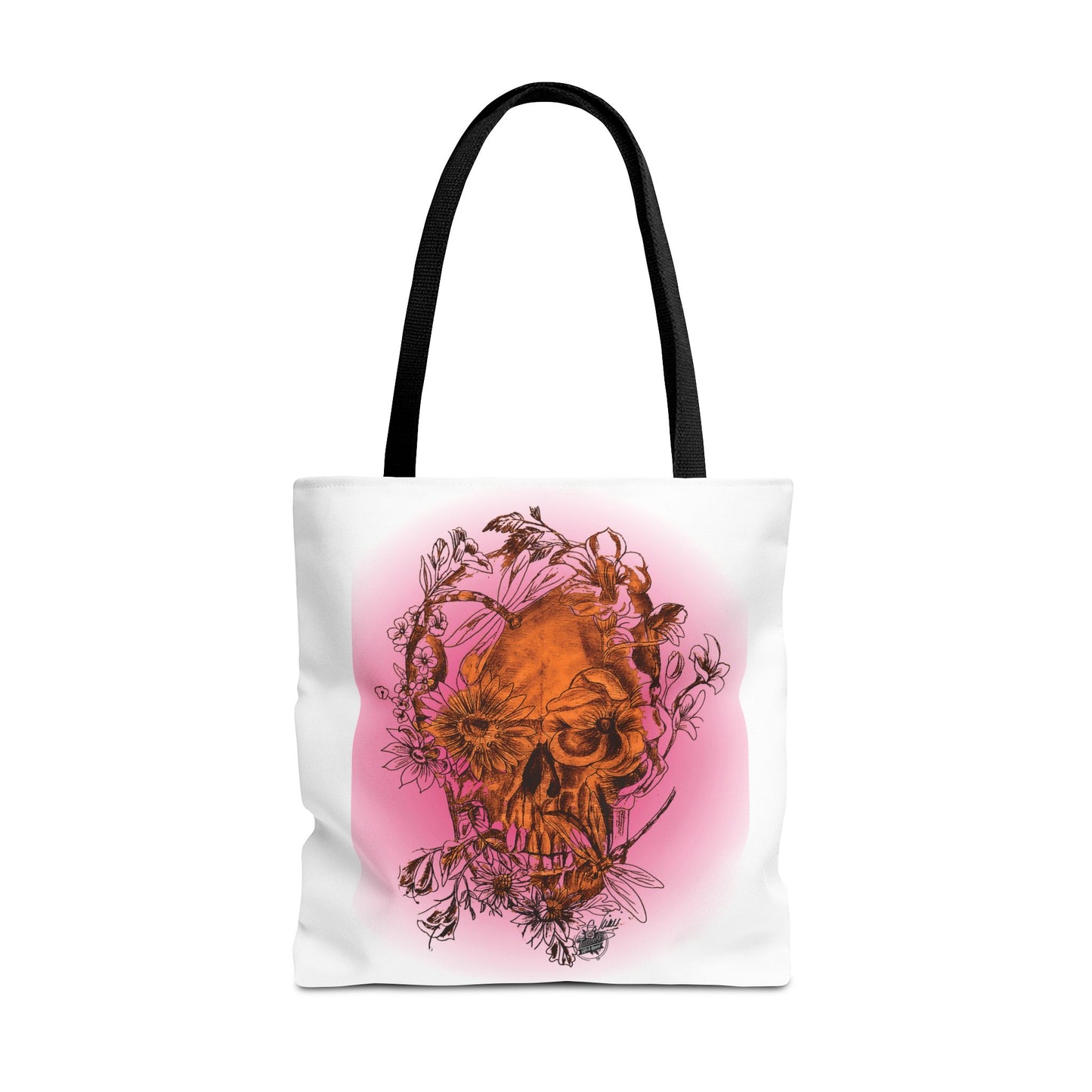 Floral Skull and Dragonfly Tattoo Art (Orange) - Tote Bag (3 Sizes)