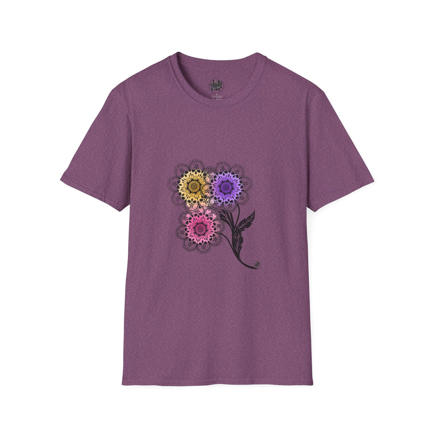 Skull Flower Mandala Trio - Unisex T-Shirt — Sugar Skull Back Medallion