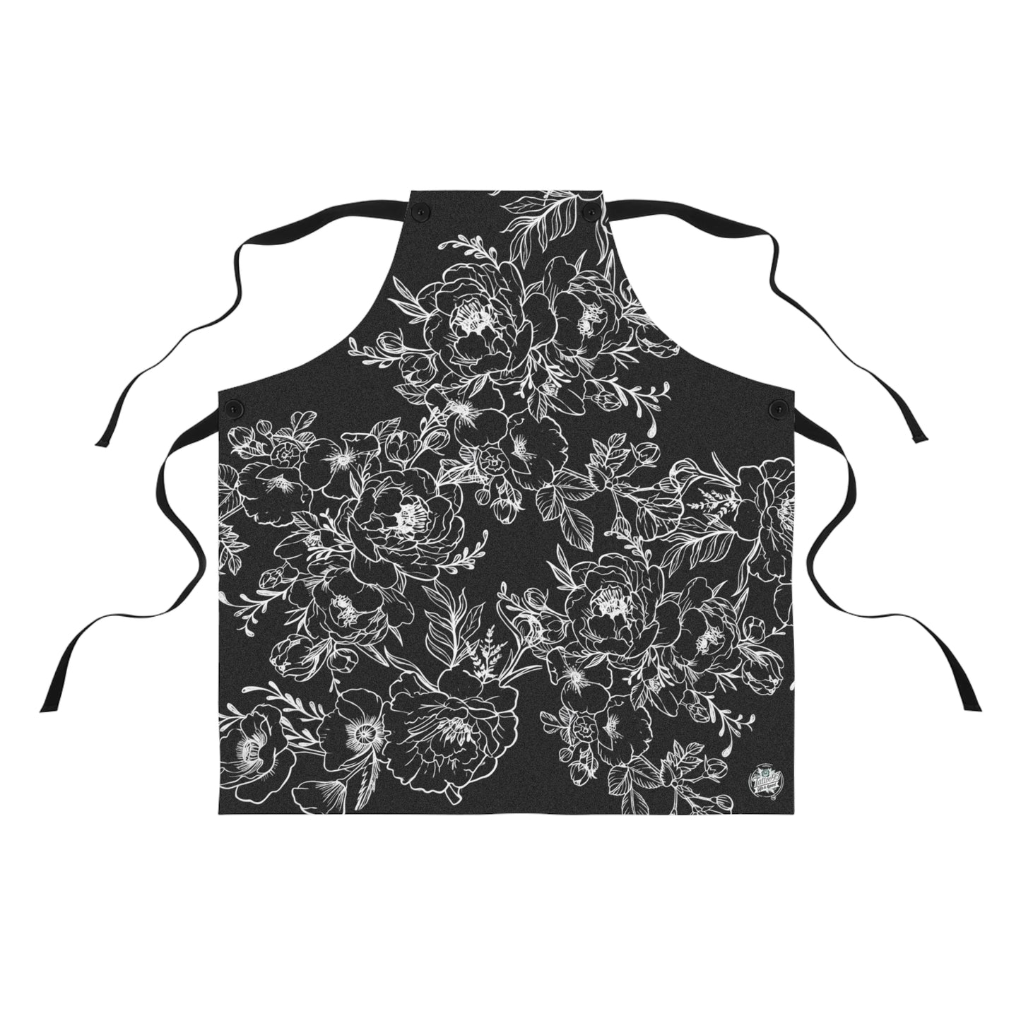 Peonies Tattoo Artwork - Black Apron - White Peonies