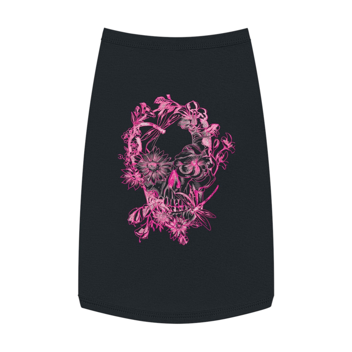 Floral Skull and Dragonfly Tattoo Art (Pink) - Black Pet Tank Top – White Pet Tank Top