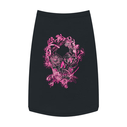 Floral Skull and Dragonfly Tattoo Art (Pink) - Black Pet Tank Top – White Pet Tank Top