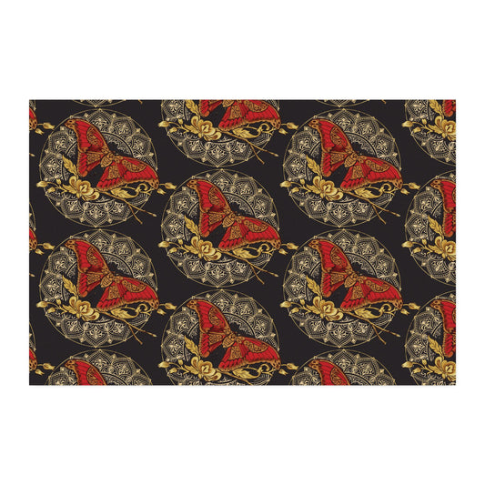 Combed Cotton Fabric - Moth - Gold Red Black