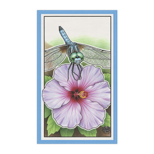 Dragonfly & Hibiscus Tea Towel — Vintage Botanical Sketch Kitchen Towel