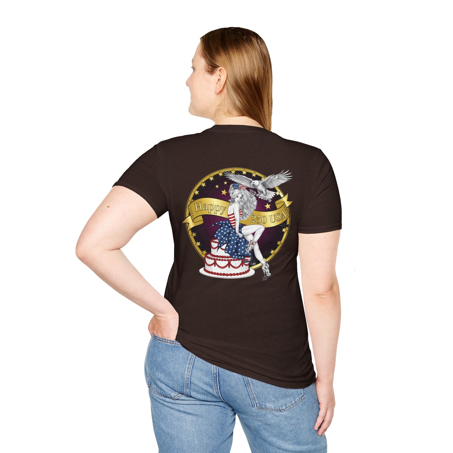Eagle Tattoo T-Shirt with Flag & Lady Liberty – Happy 250th Birthday USA