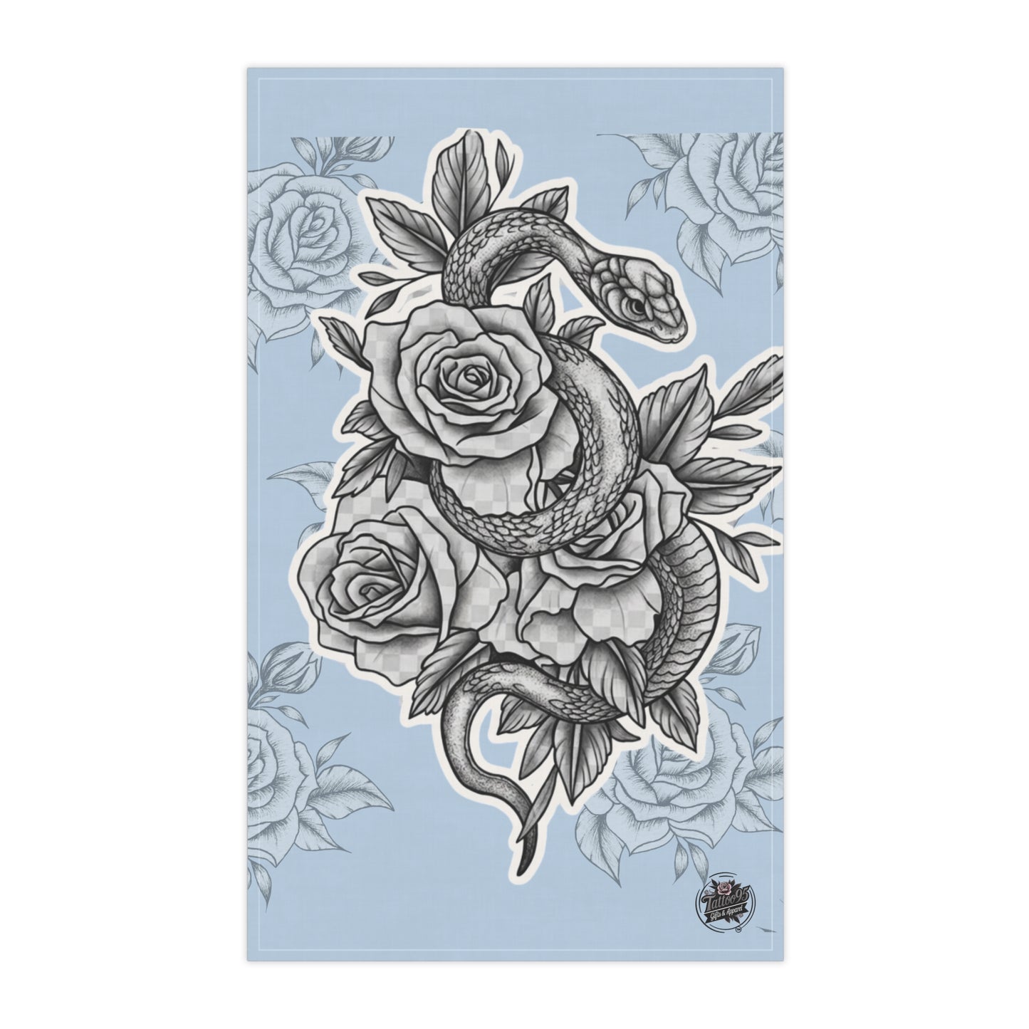 Snake and Roses Tea Towel — Vintage Botanical Sketch Kitchen Towel