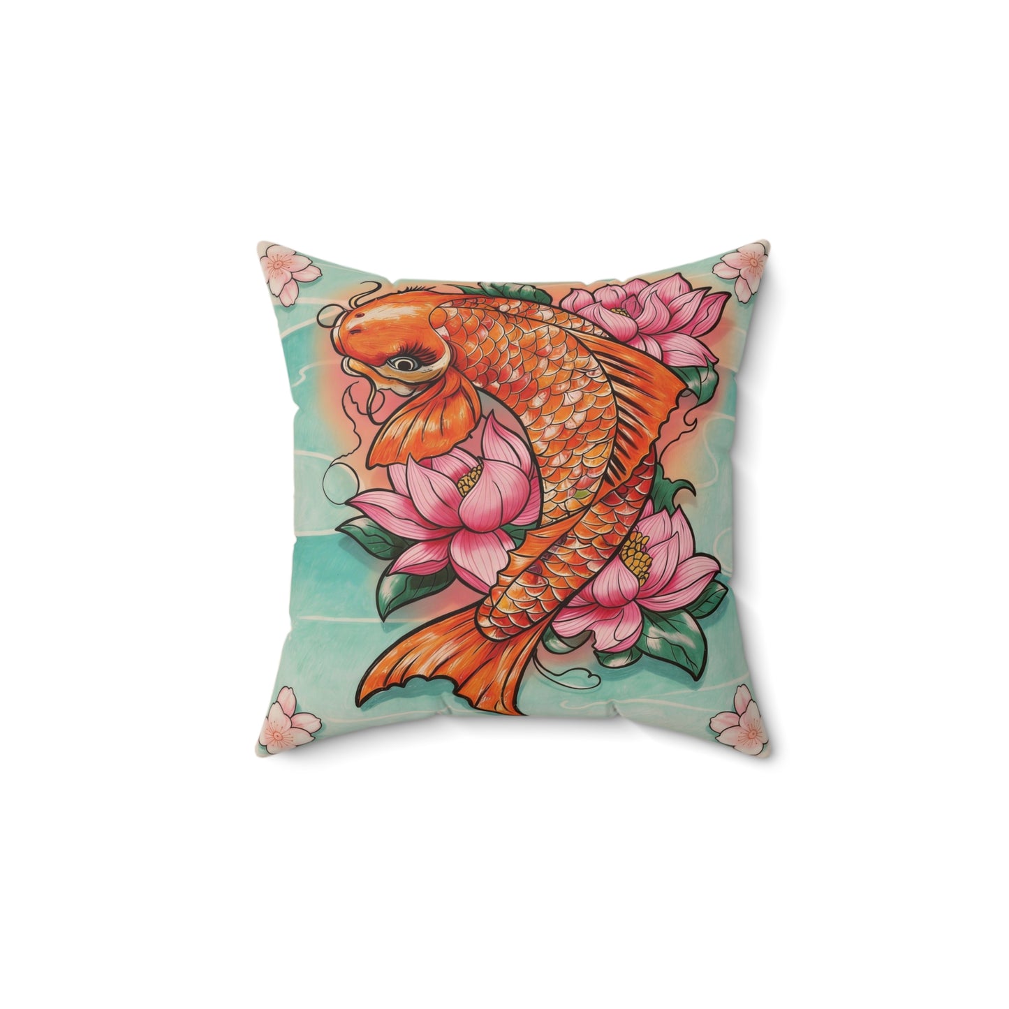 Girly Koi Pink Lotus Tattoo - Decorative Pillow