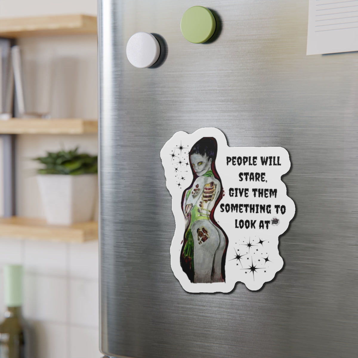 Zombie Lady Deadrah - Give Them Something to Look At - Die Cut Magnet