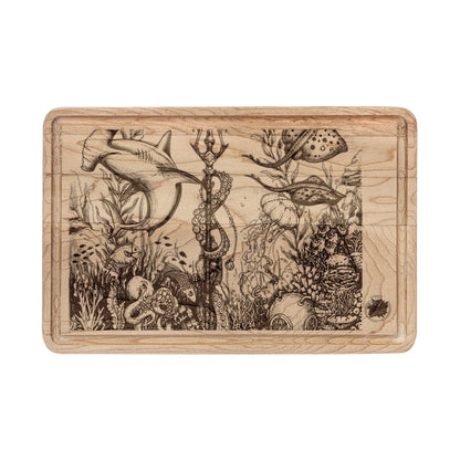 Ocean Underwater Journey Tattoo Engraved Cutting Board — Underwater Journey Wood Paddle & Rectangular