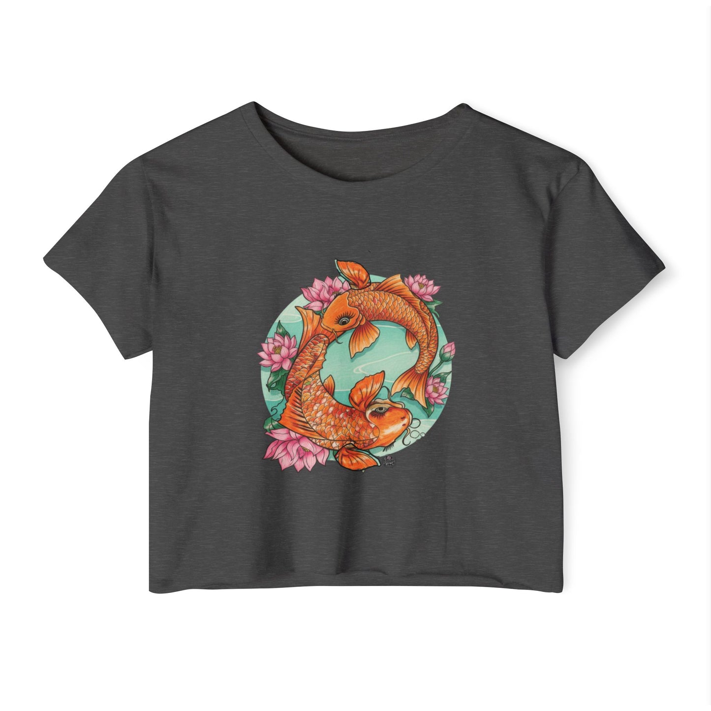 Koi Fish Tattoo - Women's Crop Top — White Festival Cropped T-Shirt