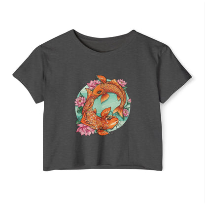 Koi Fish Tattoo - Women's Crop Top — White Festival Cropped T-Shirt