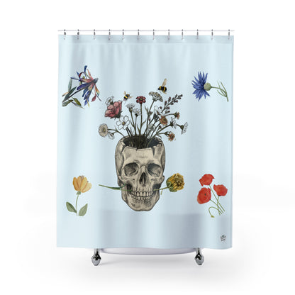 Floral Skull Planter - Tattoo Artwork Shower Curtain — Floral Skull Bathroom Decor