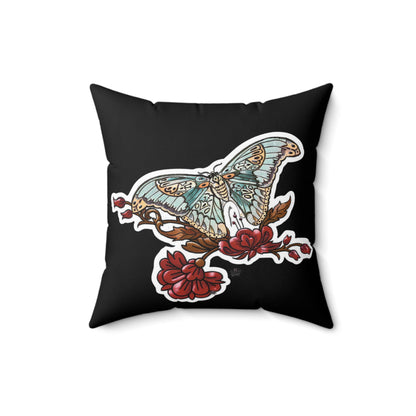 Moth Tattoo Art Pillow — Black Double-Sided Spun Polyester Decorative Pillow