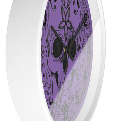 Sugar Skull - Wall Clock — Purple Background (Black or White Base)
