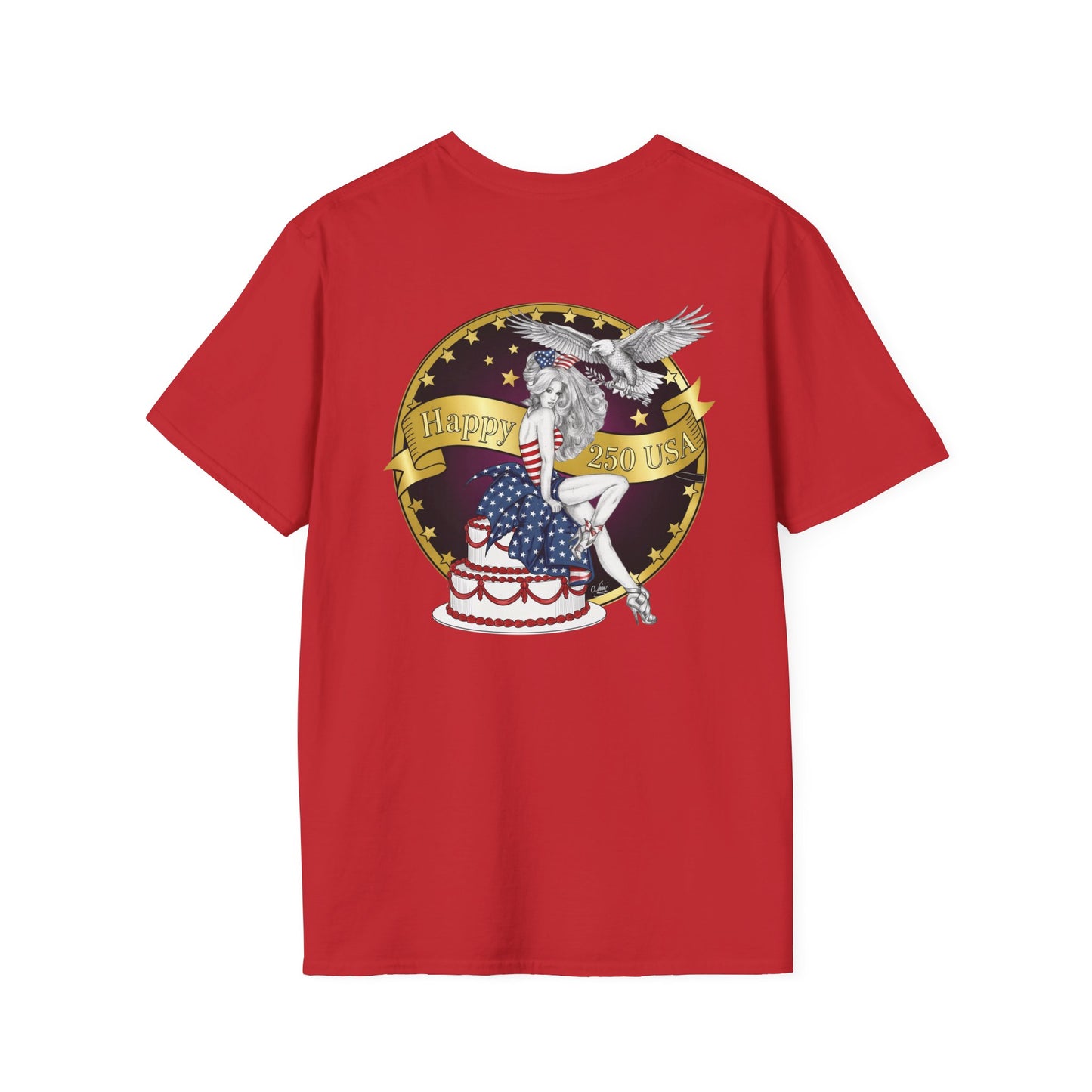 Happy Birthday America Rose Tattoo - Gildan Black T-Shirt — Artistic Portrait Graphic Tee