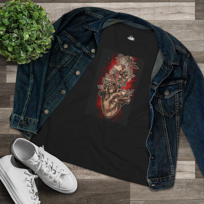 Anatomical Heart Tattoo Sephia w Red Burst Bella+Canvas Women's Cotton Tee