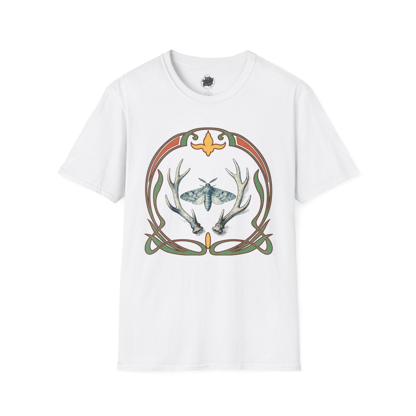 Moth & Antler Tattoo Art - T-Shirt — Nature-Inspired Celtic Frame Graphic Tee