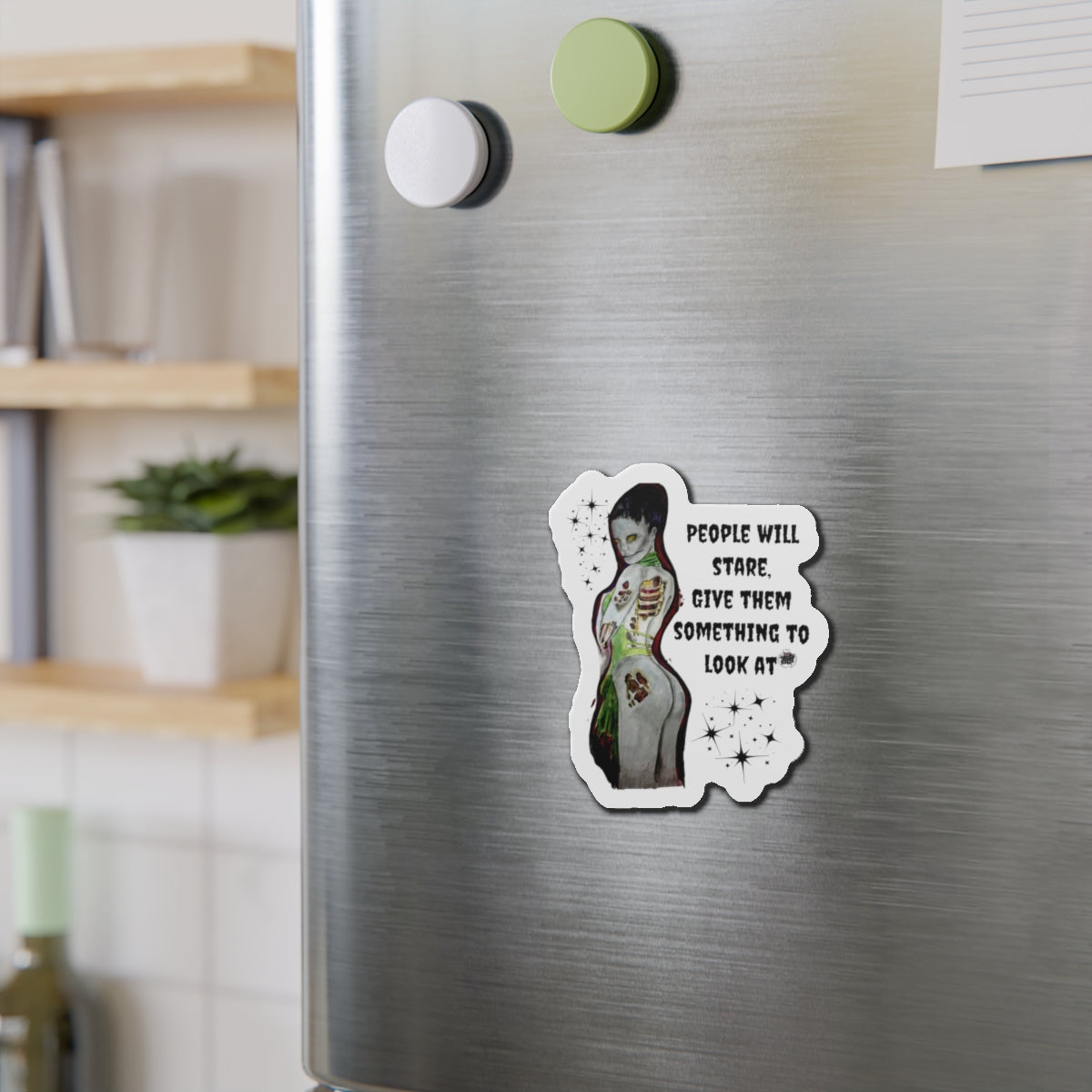 Zombie Lady Deadrah - Give Them Something to Look At - Die Cut Magnet