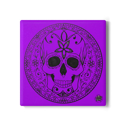 Sugar Skull - Round/Square Ceramic Drink Coaster— Purple Black Day of the Dead Decorative