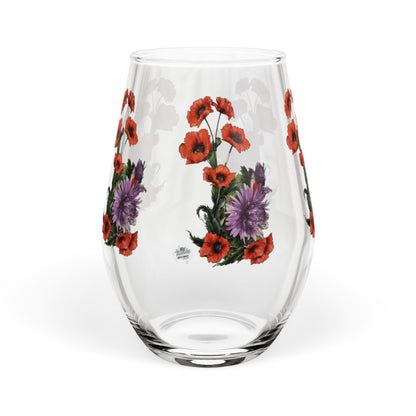 Red Poppy Purple Aster - Stemless Wine Glass, 11.75oz