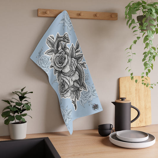 Snake and Roses Tea Towel — Vintage Botanical Sketch Kitchen Towel