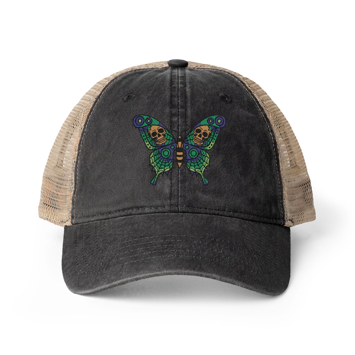 Butterfly Skulled Wings - Hat — Blue Graphic 'Quiet Promise' Women's Washed Mesh-Back Cap