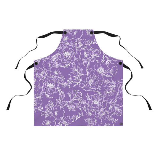 Peonies & Poppies - Apron White on light purple