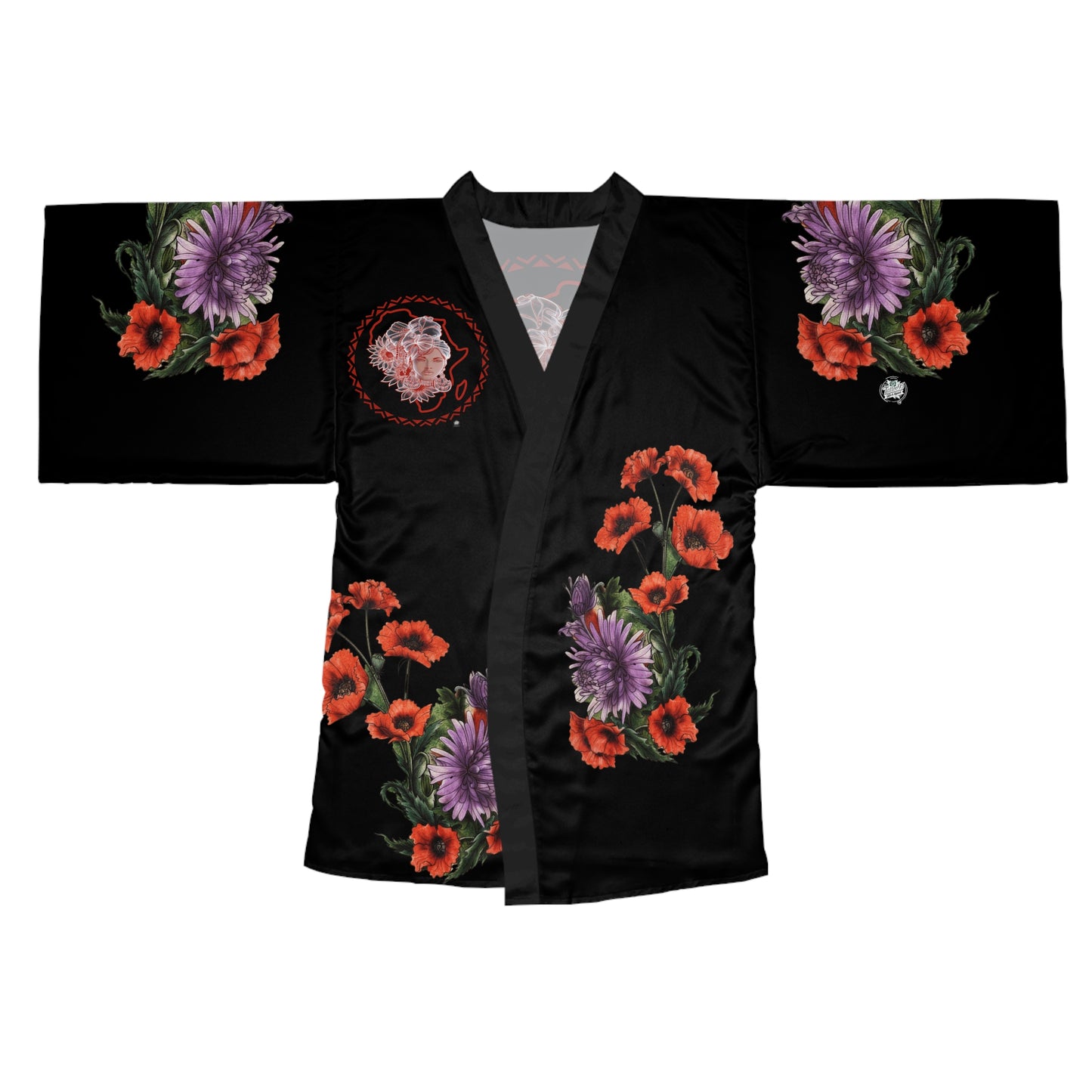 Gele Girl - Red Poppy Purple Kimono Robe — Silky Long-Sleeve Lounge & Party Wrap