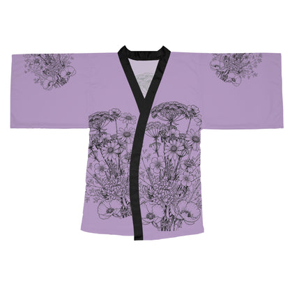 Wildflowers Tattoo Silk-Touch Mid-Length Kimono Robe — Purple