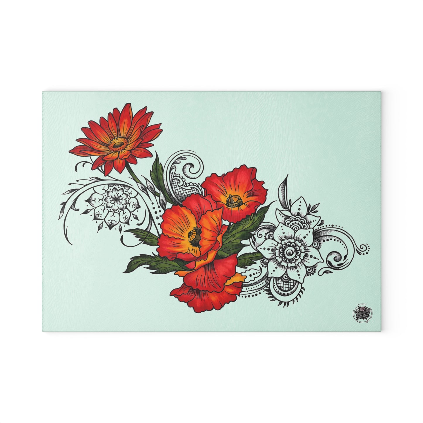 Floral Red Poppy Glass Cutting Board – Decorative Kitchen Chopping Board