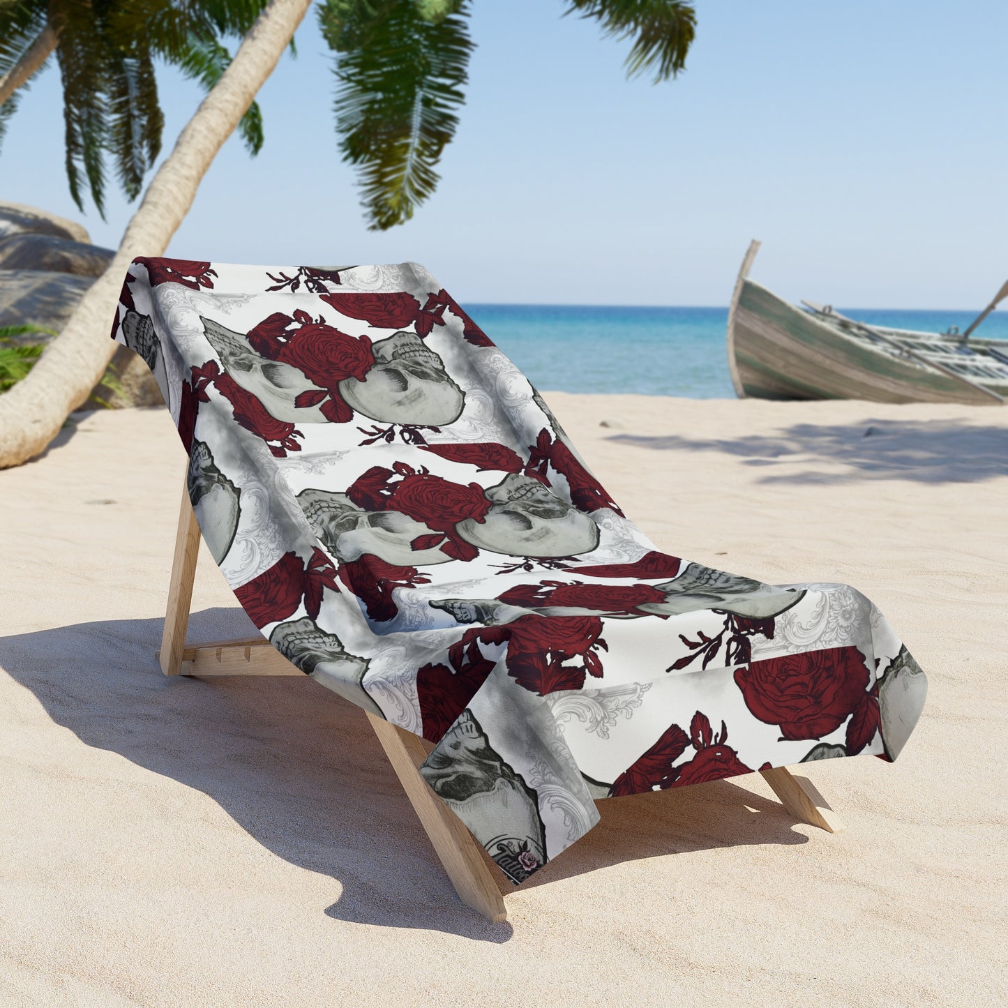 Skull and Roses - Beach Towel — Gothic Floral Beach Towel (Small & Large)