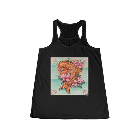 Girly Koi Pink Lotus Tattoo - Black Razorback Tank Woman's