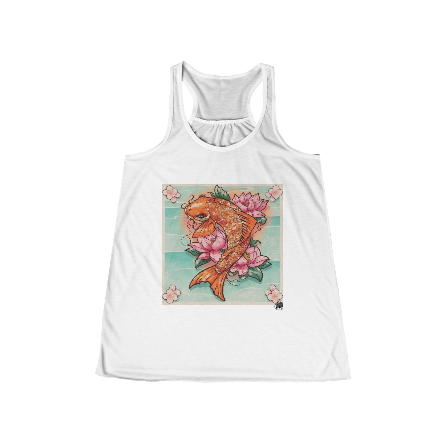 Girly Koi Pink Lotus Tattoo - White Razorback Tank Woman's