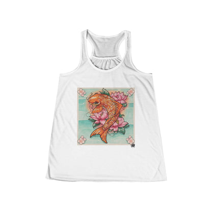 Girly Koi Pink Lotus Tattoo - White Razorback Tank Woman's