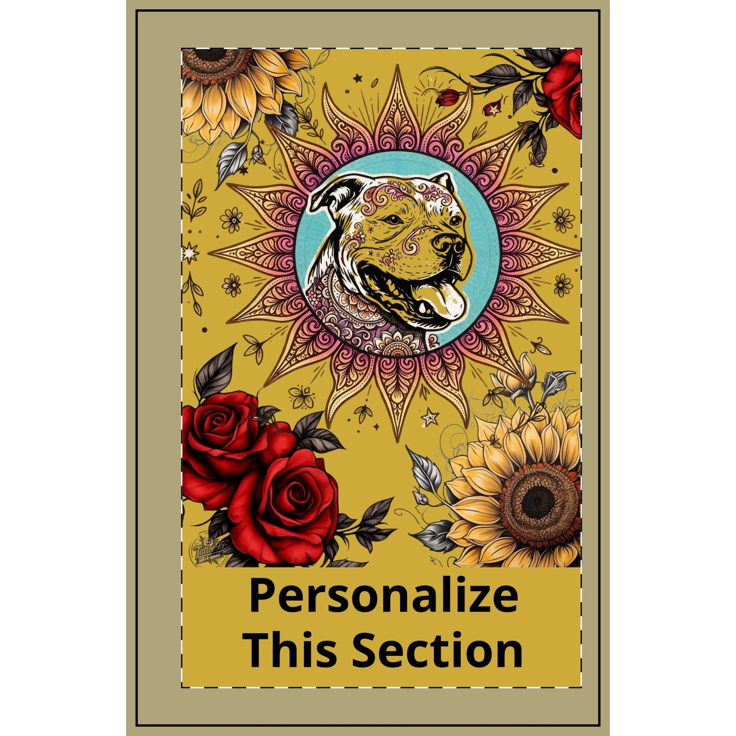 Sun Pittie with Sunflowers & Roses - Personalize Spiral Notebook — Dotted Journal for Artists & Writers Sun Pittie with Sunflowers & Roses - Boho Floral Pet Portrait