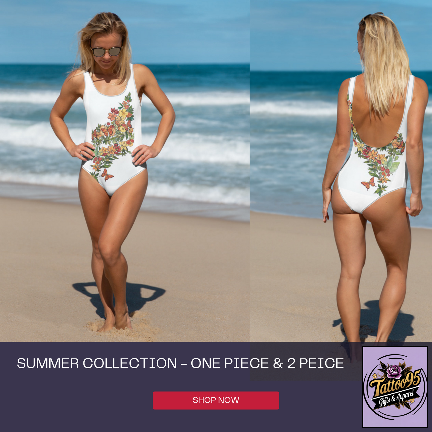Tattooed Cat Vintage One-Piece Swimsuit — Black & White Tattoo-Style Cat AOP
