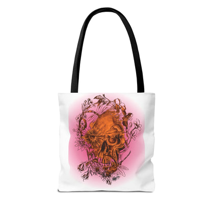 Floral Skull and Dragonfly Tattoo Art (Orange) - Tote Bag (3 Sizes)