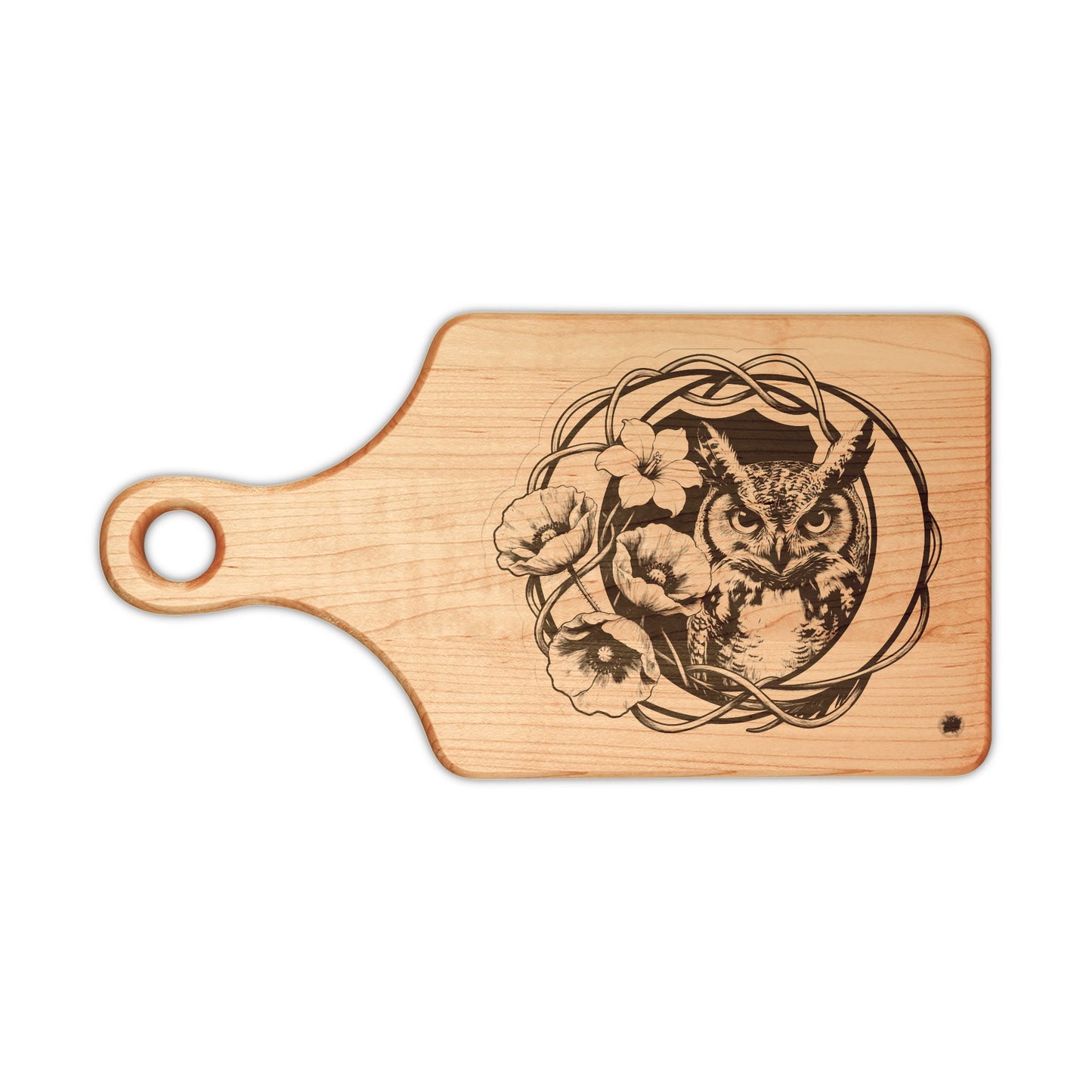 Owl & Floral Moon Wooden Cutting Board Engraved — Decorative Serving & Chopping Board