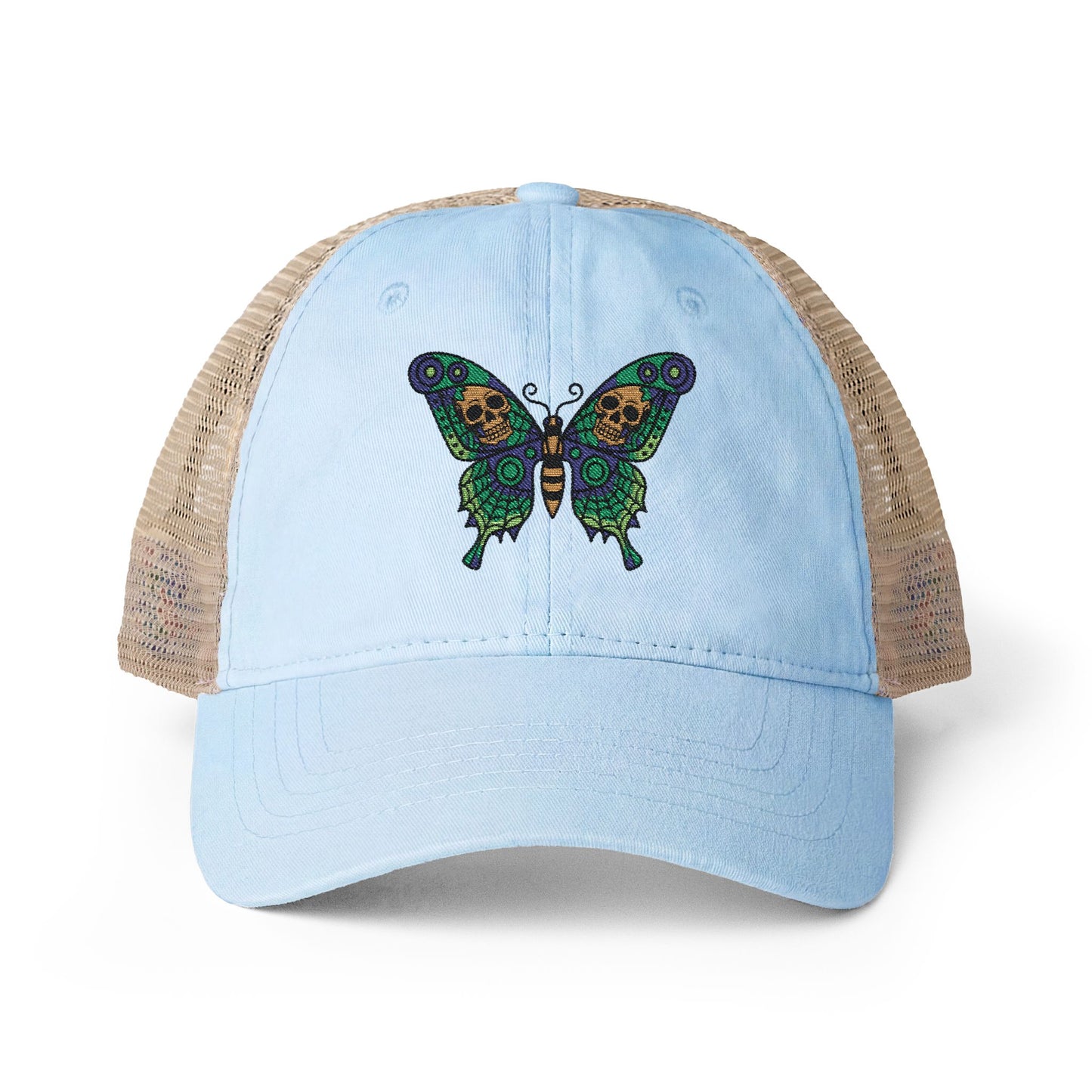 Butterfly Skulled Wings - Hat — Blue Graphic 'Quiet Promise' Women's Washed Mesh-Back Cap