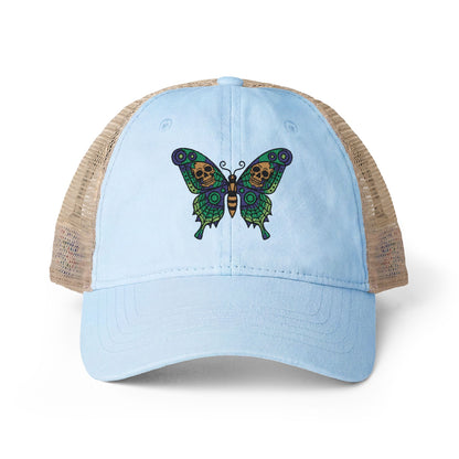 Butterfly Skulled Wings - Hat — Blue Graphic 'Quiet Promise' Women's Washed Mesh-Back Cap
