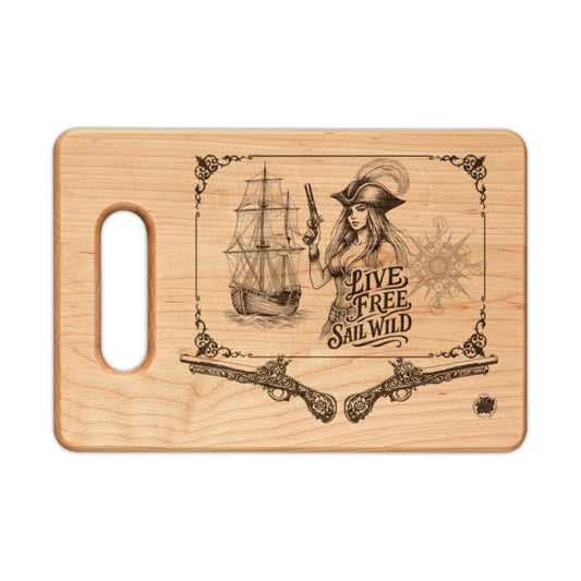 Pirate Lady Engraved Wooden Cutting Board — “I’m the Storm You Saw Coming”