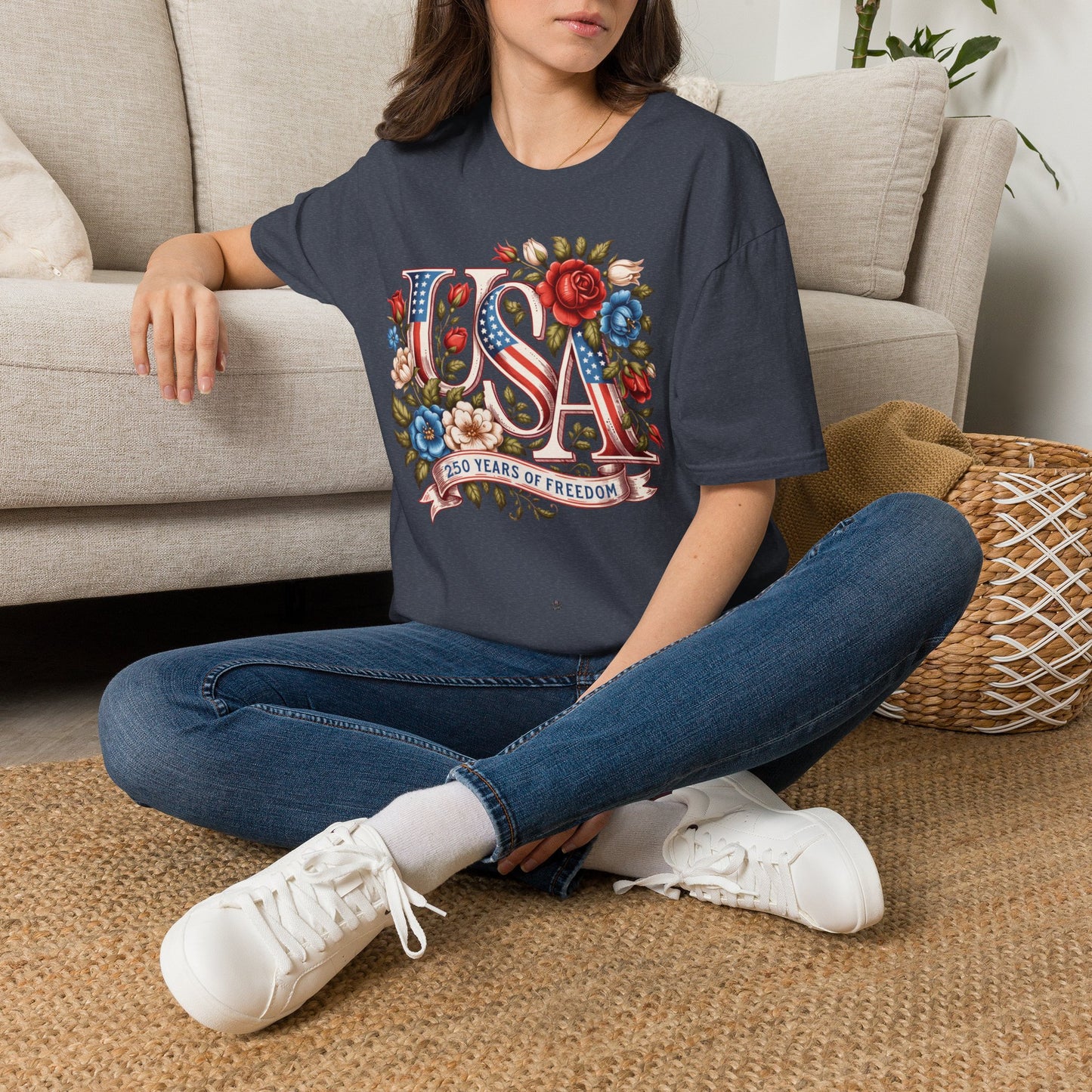 Floral USA 250th T-Shirt — Happy Birthday America