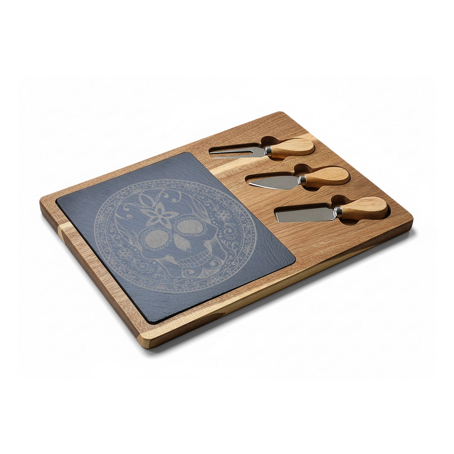 Sugar Skull - Engraved Charcuterie Board — Comes with Fork & Knives